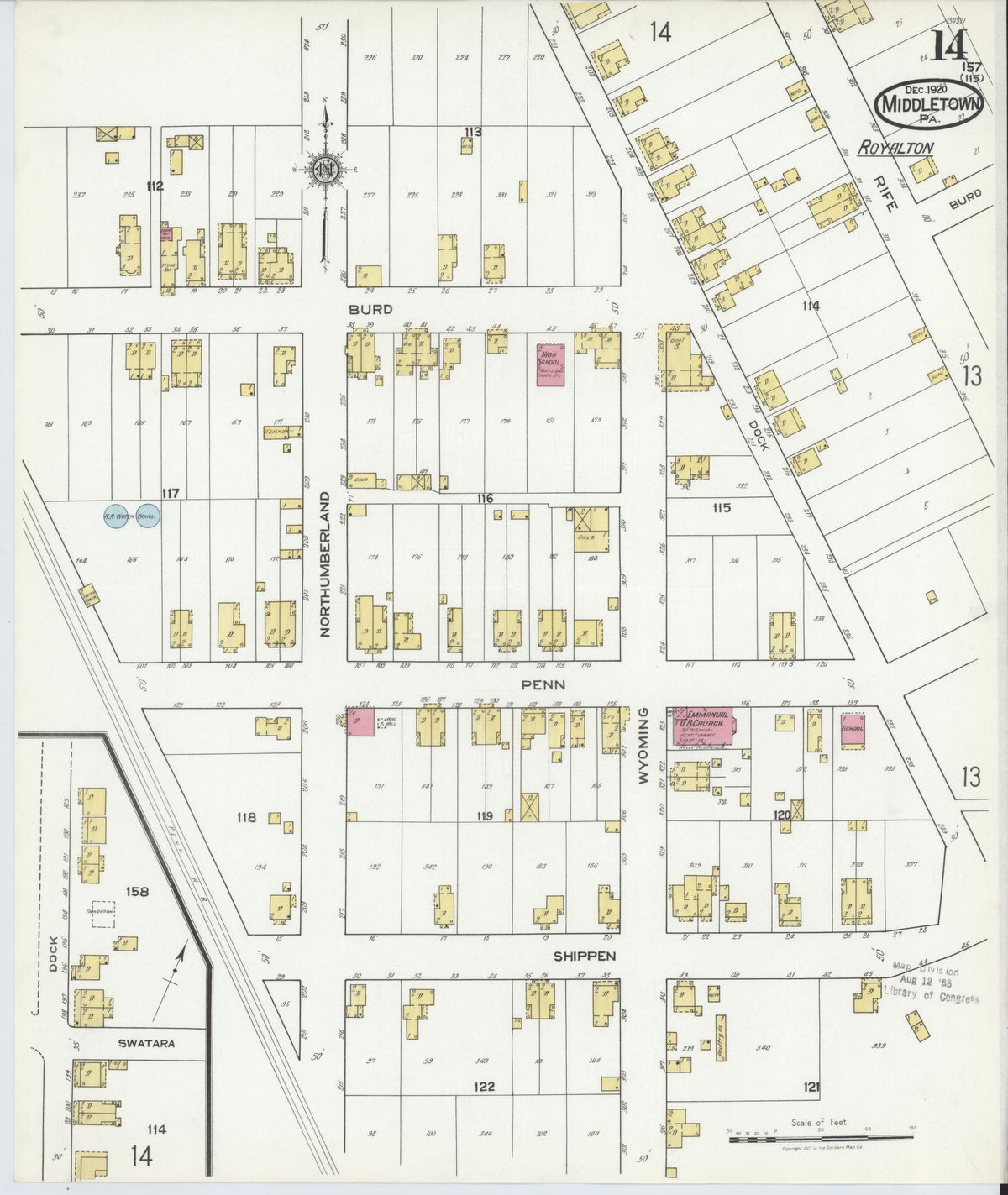 Sanborn Fire Insurance Map from Middletown, Dauphin County, Pennsylvania (1920), Sheet #0014 - Historic Sanborn Fire Insurance Map Print, vintage old map wall art, antique decor, genealogy gift, Pennsylvania Pennsylvania map