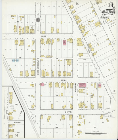Sanborn Fire Insurance Map from Middletown, Dauphin County, Pennsylvania (1920), Sheet #0014 - Historic Sanborn Fire Insurance Map Print, vintage old map wall art, antique decor, genealogy gift, Pennsylvania Pennsylvania map