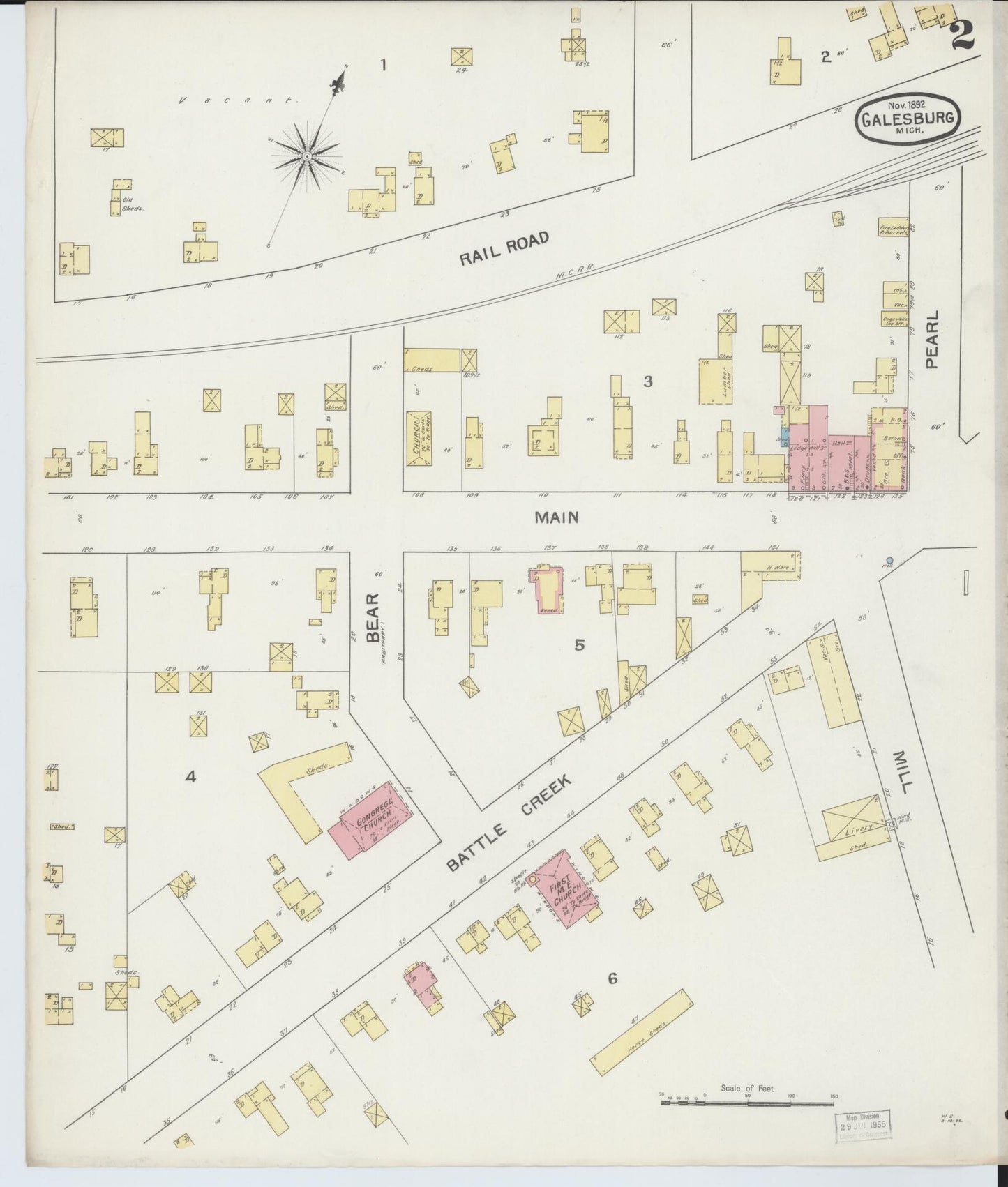 Sanborn Fire Insurance Map from Galesburg, Kalamazoo County, Michigan (1892), Sheet #0002 - Complete Map Set gallery image, historic Sanborn map, vintage wall art, Michigan Michigan