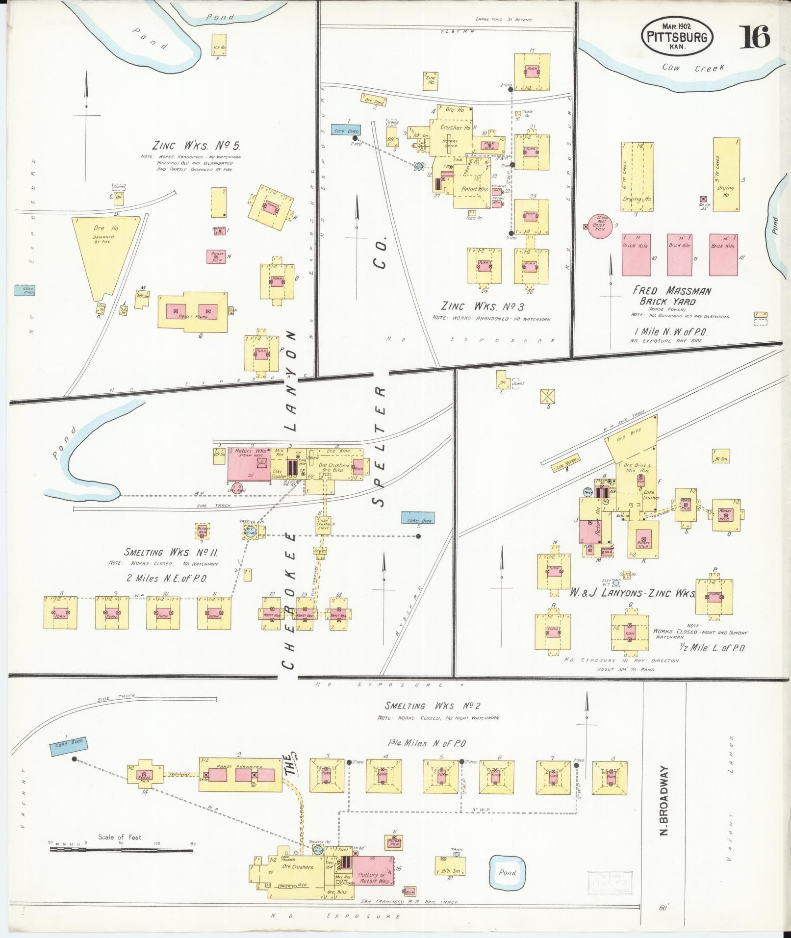 Sanborn Fire Insurance Map from Pittsburg, Crawford County, Kansas (1902), Sheet #0016 - Historic Sanborn Fire Insurance Map Print, vintage old map wall art, antique decor, genealogy gift, Kansas Kansas map