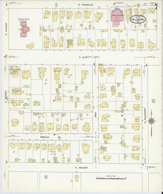 Sanborn Fire Insurance Map from Hillsboro, Hill County, Texas (1911), Sheet #0007 - Historic Sanborn Fire Insurance Map Print, vintage old map wall art, antique decor, genealogy gift, Texas Texas map