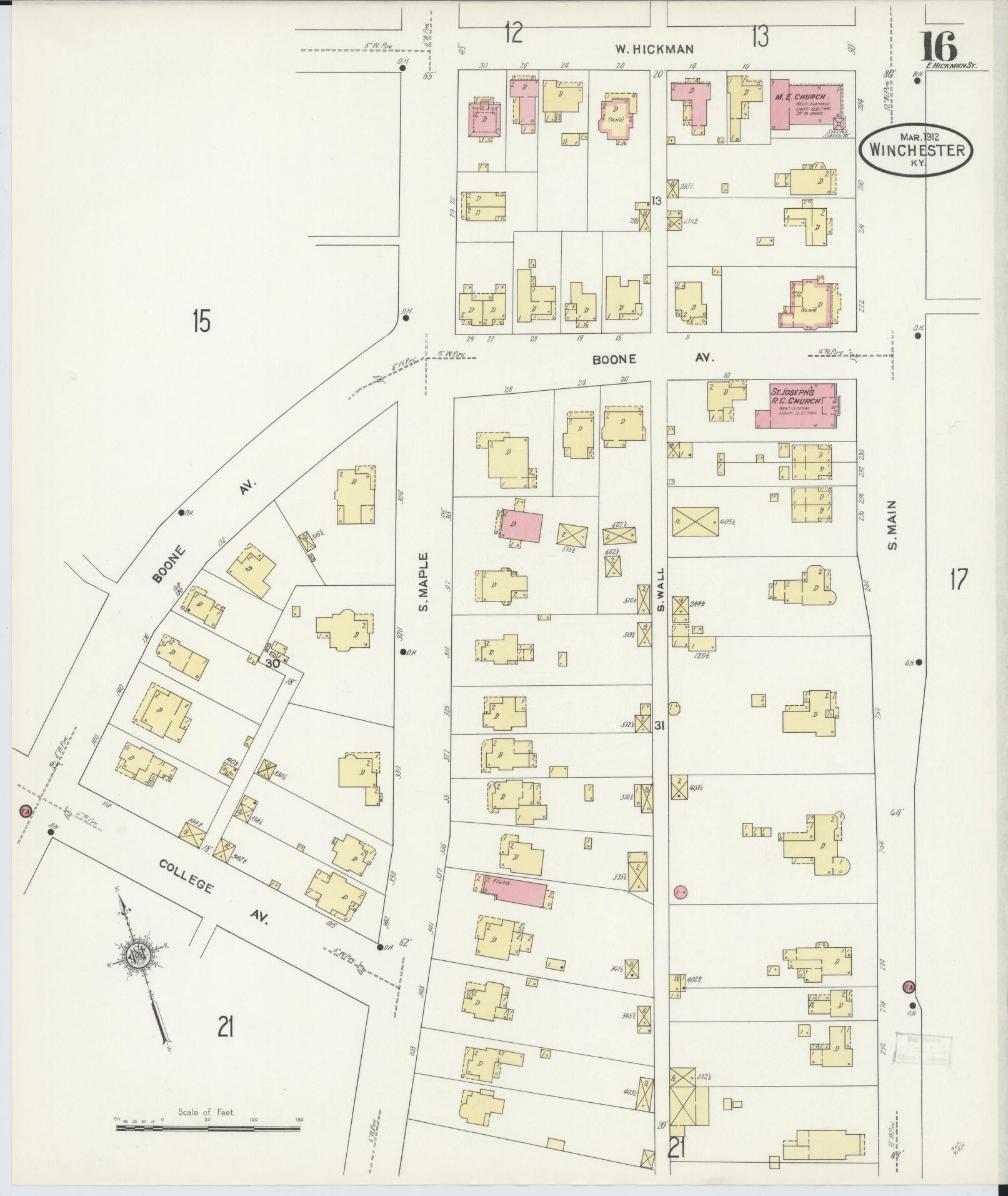 Sanborn Fire Insurance Map from Winchester, Clark County, Kentucky (1912), Sheet #0016 - Complete Map Set gallery image, historic Sanborn map, vintage wall art, Kentucky Kentucky