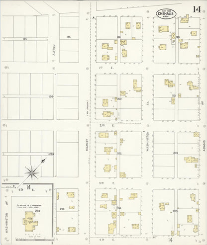 Sanborn Fire Insurance Map from Chehalis, Lewis County, Washington (1908), Sheet #0014 - Complete Map Set gallery image, historic Sanborn map, vintage wall art, Washington Washington