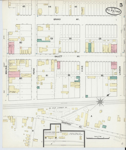 Sanborn Fire Insurance Map from Fort Payne, Dekalb County, Alabama (1891), Sheet #0005 - Historic Sanborn Fire Insurance Map Print, vintage old map wall art, antique decor, genealogy gift, Alabama Alabama map