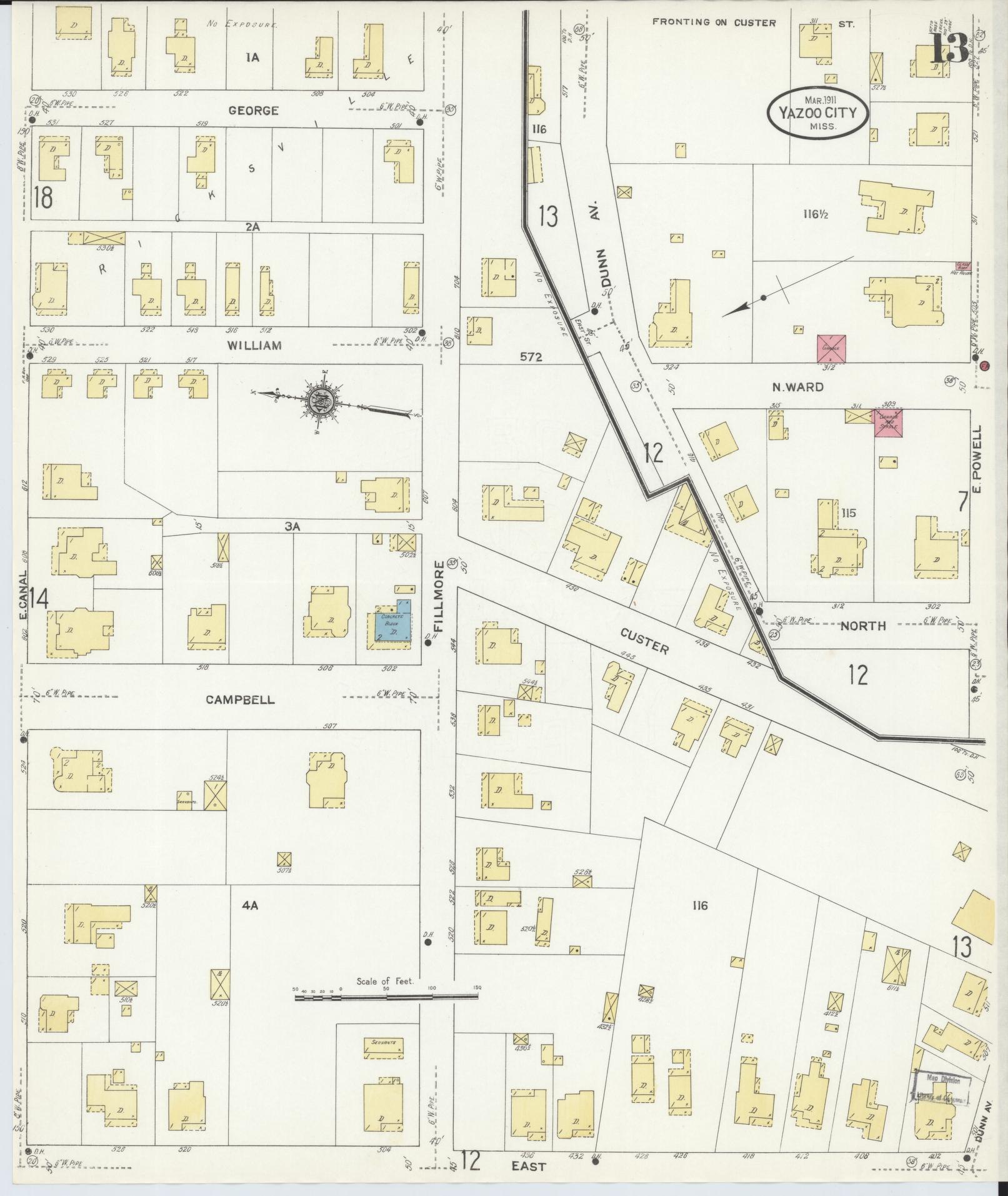Sanborn Fire Insurance Map from Yazoo City, Yazoo County, Mississippi (1911), Sheet #0013 - Historic Sanborn Fire Insurance Map Print, vintage old map wall art, antique decor, genealogy gift, Mississippi Mississippi map