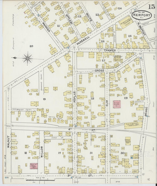 Sanborn Fire Insurance Map from Newport, Newport County, Rhode Island (1891), Sheet #0015 - Historic Sanborn Fire Insurance Map Print, vintage old map wall art, antique decor, genealogy gift, Rhode Island Rhode Island map