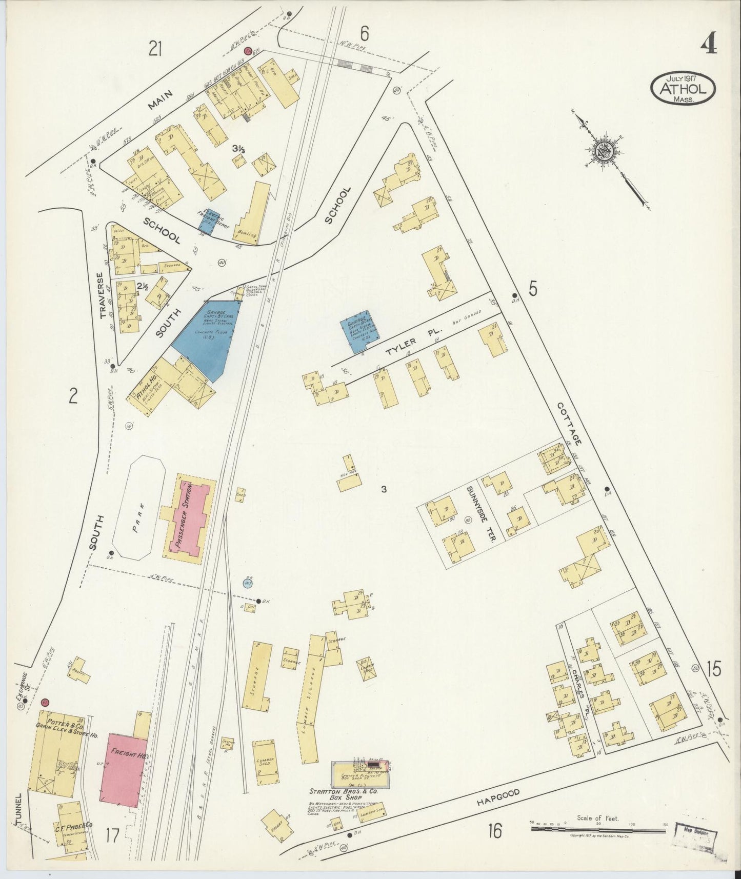 Sanborn Fire Insurance Map from Athol, Worcester County, Massachusetts (1917), Sheet #0004 - Complete Map Set gallery image, historic Sanborn map, vintage wall art, Massachusetts Massachusetts
