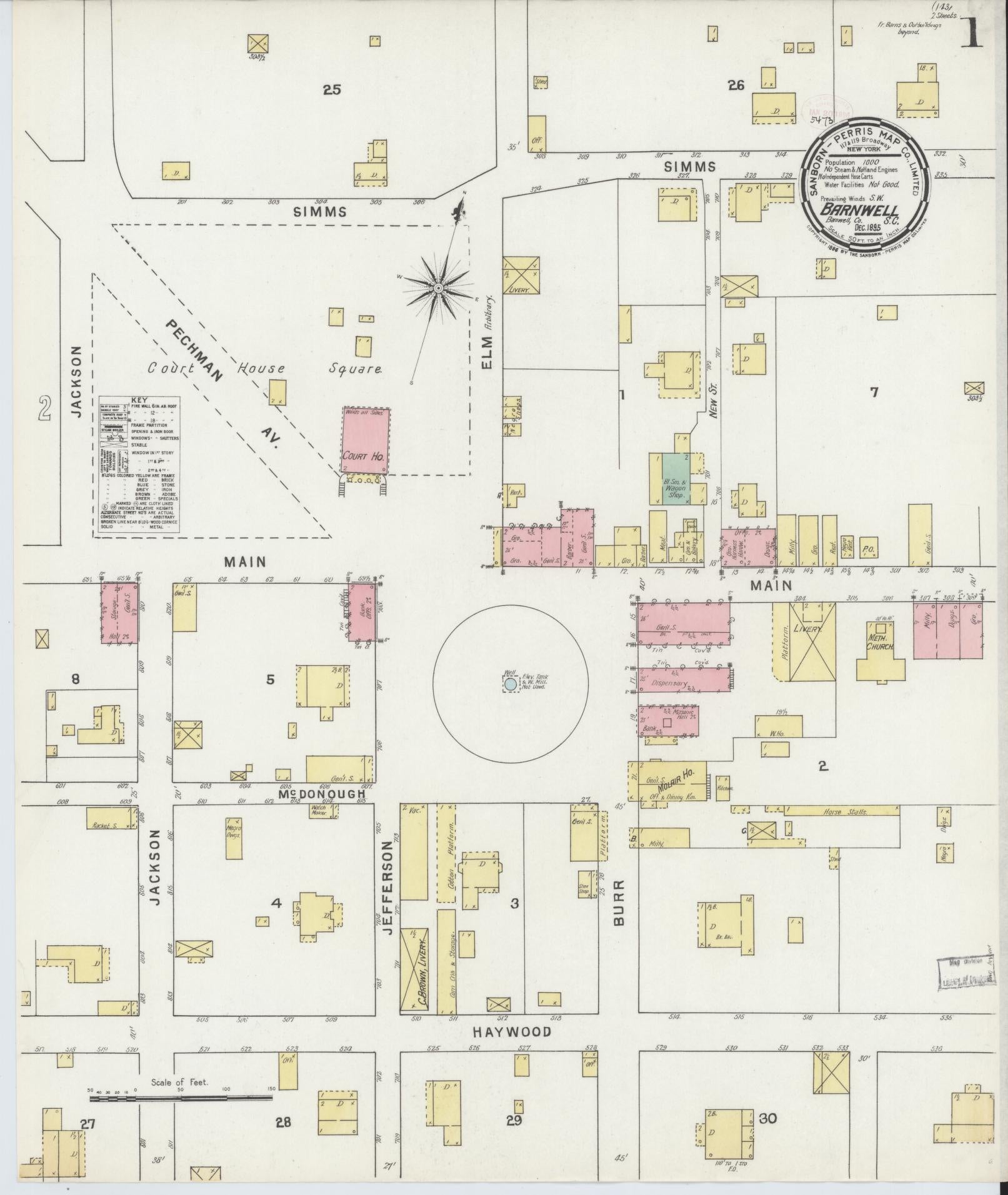 Sanborn Fire Insurance Map from Barnwell, Barnwell County, South Carolina. (1895) – Historic Sanborn Fire Insurance Map Print