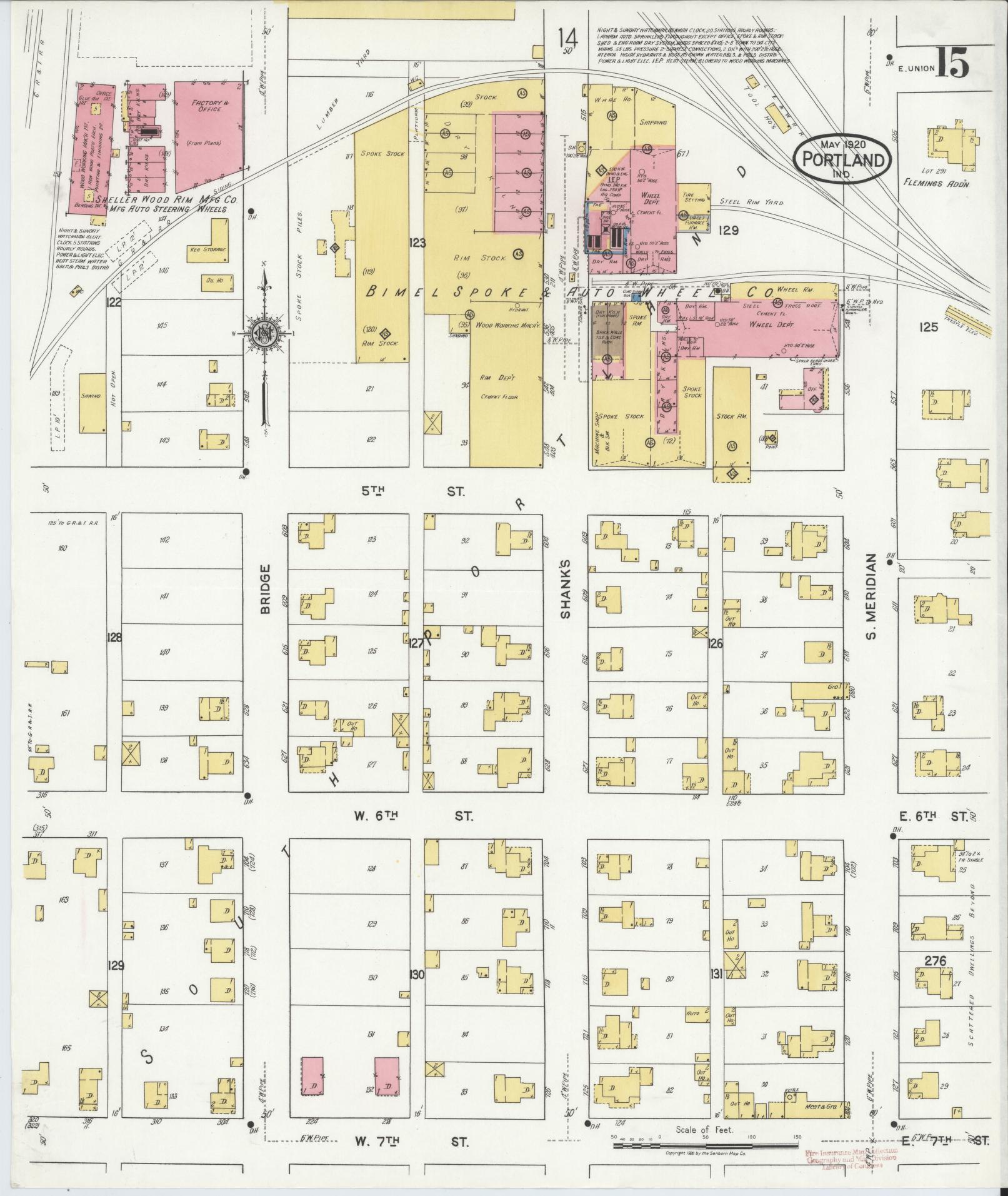Sanborn Fire Insurance Map from Portland, Jay County, Indiana (1920), Sheet #0015 - Complete Map Set gallery image, historic Sanborn map, vintage wall art, Indiana Indiana