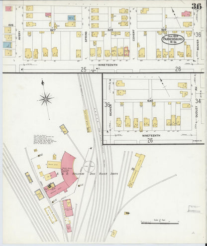 Sanborn Fire Insurance Map from Parkersburg, Wood County, West Virginia (1909), Sheet #0036 - Complete Map Set gallery image, historic Sanborn map, vintage wall art, West Virginia West Virginia