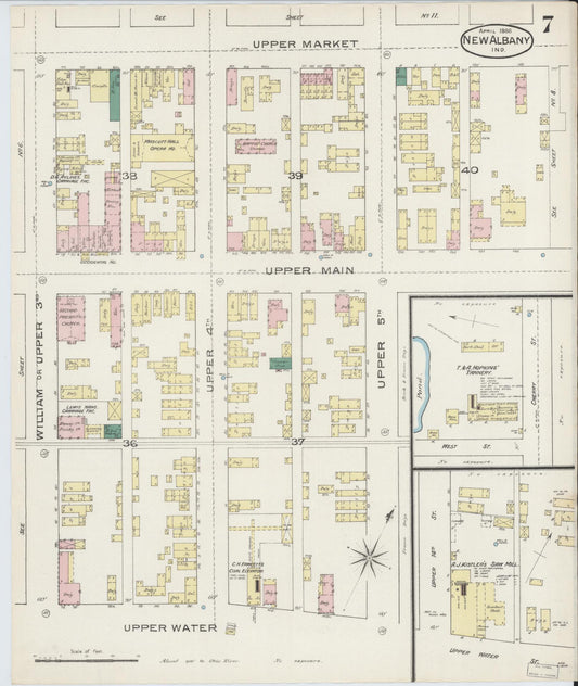 Sanborn Fire Insurance Map from New Albany, Floyd County, Indiana (1886), Sheet #0007 - Historic Sanborn Fire Insurance Map Print, vintage old map wall art, antique decor, genealogy gift, Indiana Indiana map