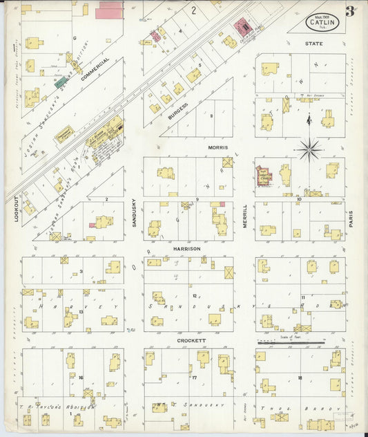Sanborn Fire Insurance Map from Catlin, Vermilion County, Illinois (1909), Sheet #0003 - Historic Sanborn Fire Insurance Map Print, vintage old map wall art, antique decor, genealogy gift, Illinois Illinois map
