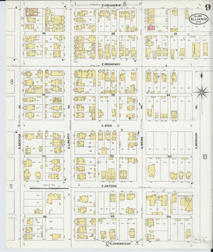Sanborn Fire Insurance Map from Alliance, Stark County, Ohio (1904), Sheet #0009 - Complete Map Set gallery image, historic Sanborn map, vintage wall art, Ohio Ohio