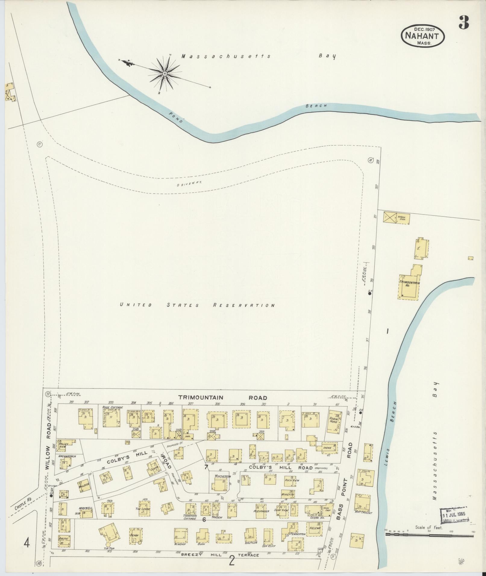 Sanborn Fire Insurance Map from Nahant, Essex County, Massachusetts (1907), Sheet #0003 - Historic Sanborn Fire Insurance Map Print, vintage old map wall art, antique decor, genealogy gift, Massachusetts Massachusetts map