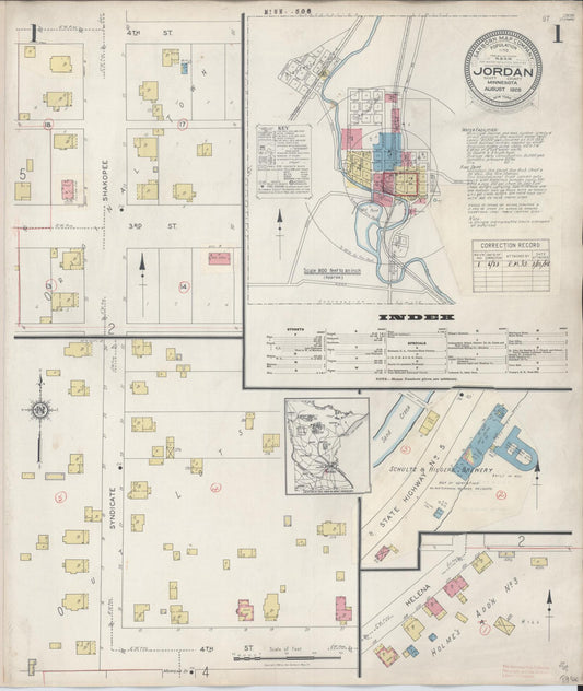 Sanborn Fire Insurance Map from Jordan, Scott County, Minnesota (1933), Sheet #0001 - Historic Sanborn Fire Insurance Map Print, vintage old map wall art, antique decor, genealogy gift, Minnesota Minnesota map