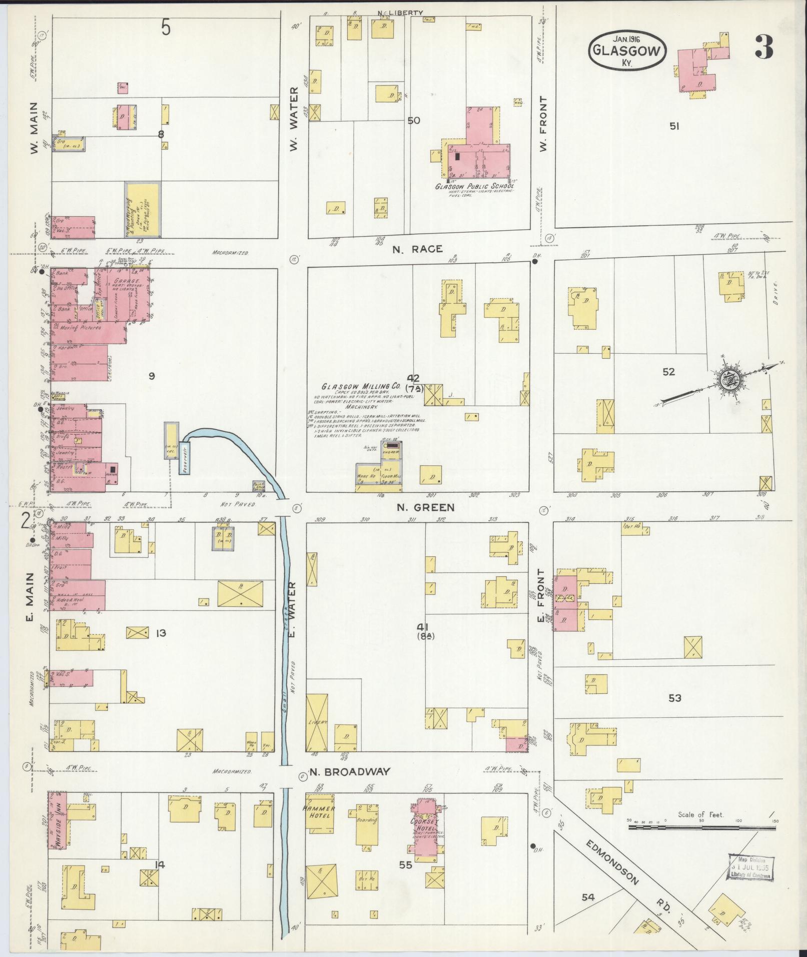 Sanborn Fire Insurance Map from Glasgow, Barren County, Kentucky (1916), Sheet #0003 - Complete Map Set gallery image, historic Sanborn map, vintage wall art, Kentucky Kentucky