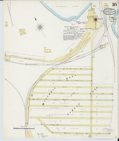 Sanborn Fire Insurance Map from Cadillac, Wexford County, Michigan (1895), Sheet #0016 - Historic Sanborn Fire Insurance Map Print, vintage old map wall art, antique decor, genealogy gift, Michigan Michigan map