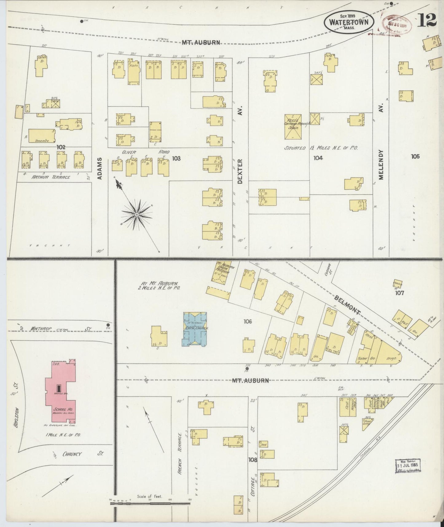 Sanborn Fire Insurance Map from Watertown, Middlesex County, Massachusetts (1899), Sheet #0012 - Historic Sanborn Fire Insurance Map Print, vintage old map wall art, antique decor, genealogy gift, Massachusetts Massachusetts map