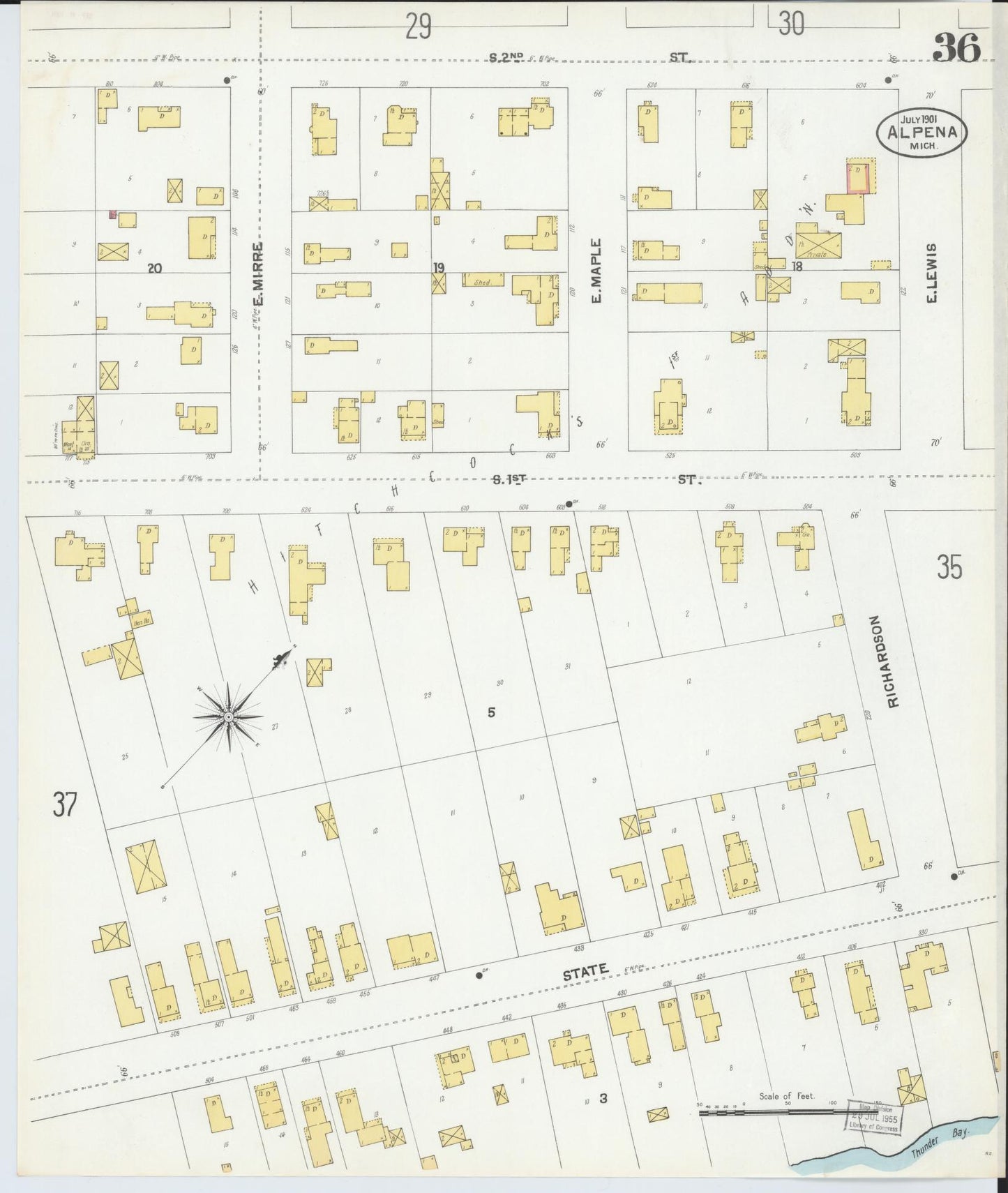 Sanborn Fire Insurance Map from Alpena, Alpena County, Michigan (1901), Sheet #0036 - Historic Sanborn Fire Insurance Map Print, vintage old map wall art, antique decor, genealogy gift, Michigan Michigan map