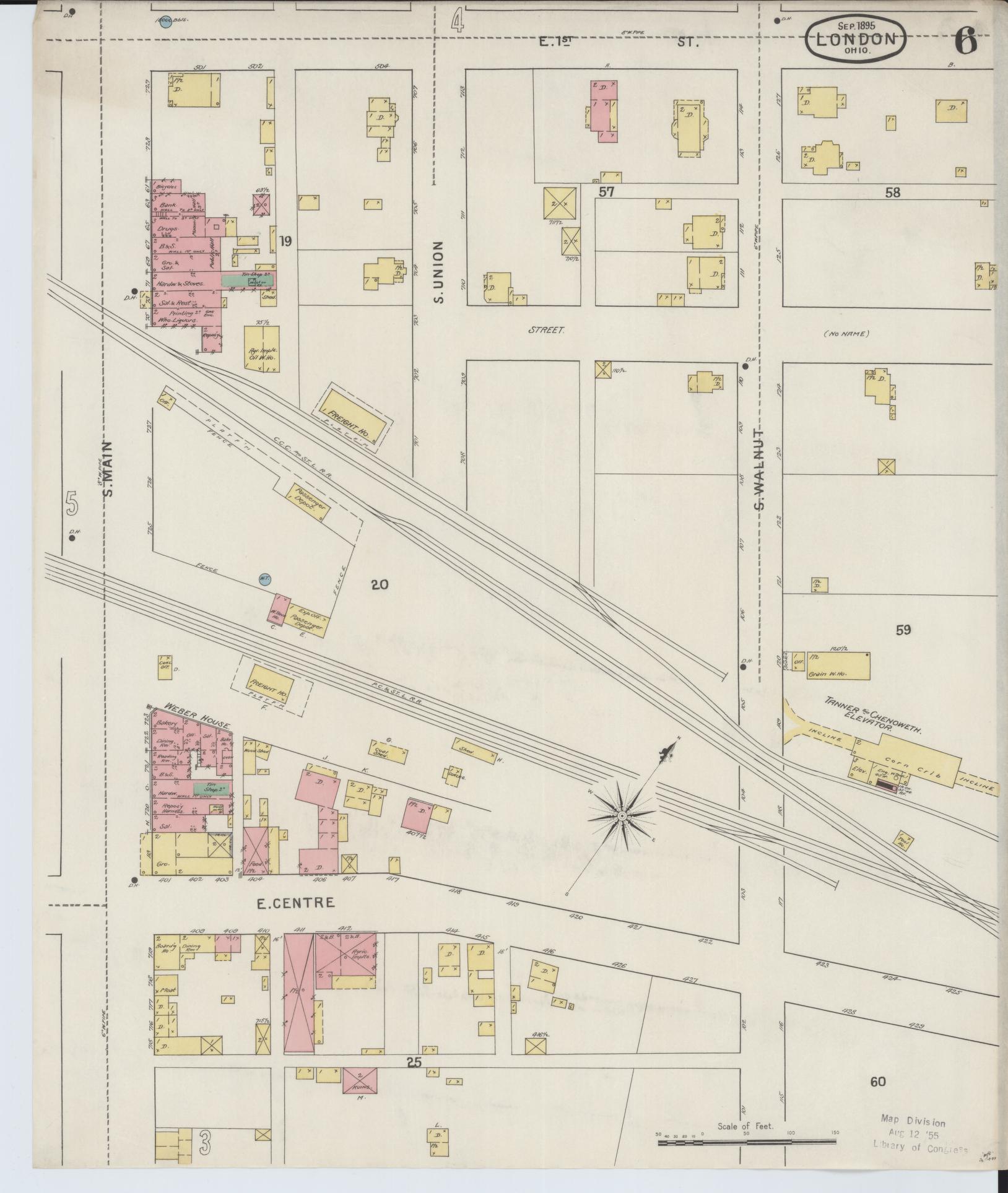 Sanborn Fire Insurance Map from London, Madison County, Ohio (1895), Sheet #0006 - Complete Map Set gallery image, historic Sanborn map, vintage wall art, Ohio Ohio