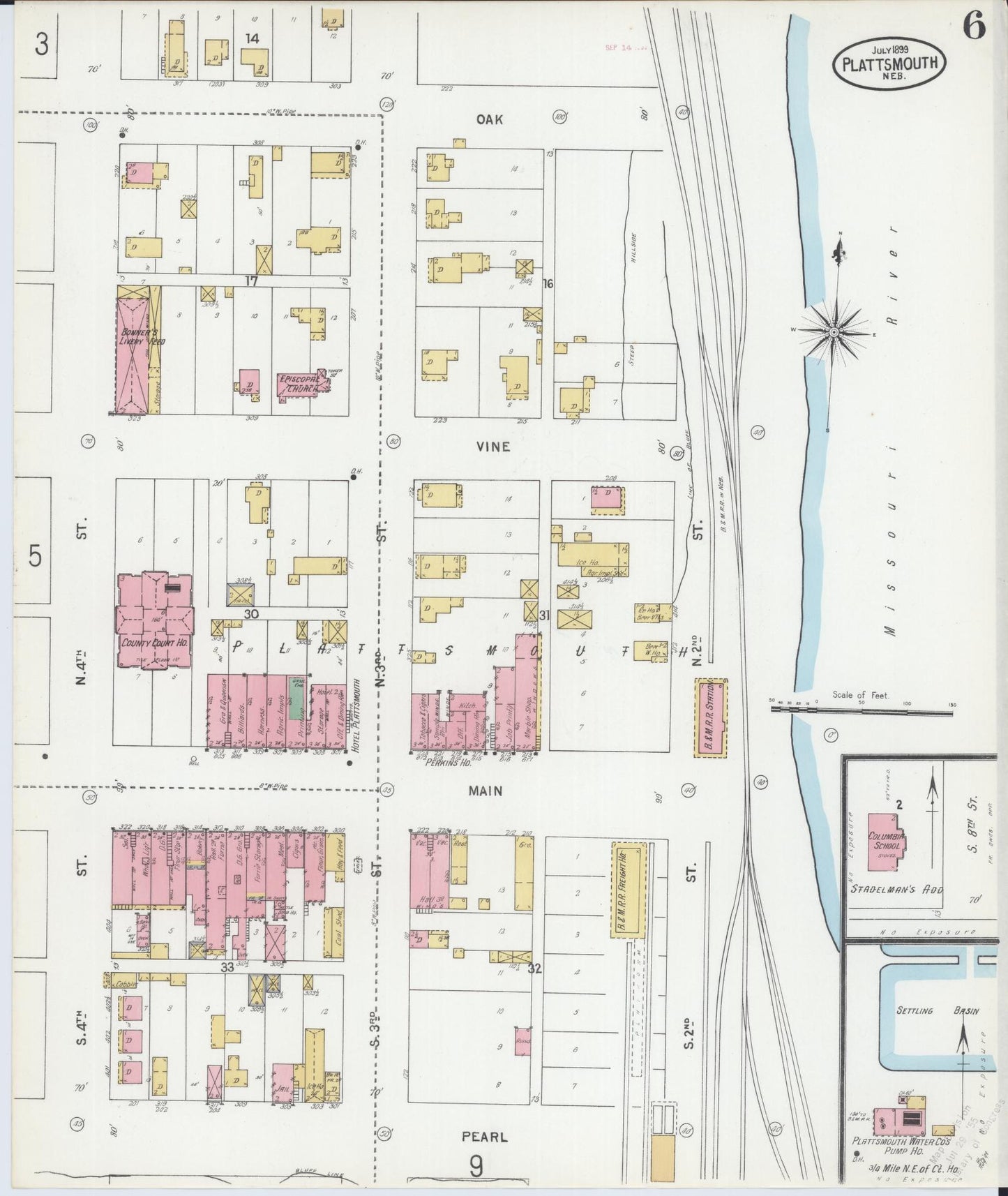 Sanborn Fire Insurance Map from Plattsmouth, Cass County, Nebraska (1899), Sheet #0006 - Historic Sanborn Fire Insurance Map Print, vintage old map wall art, antique decor, genealogy gift, Nebraska Nebraska map