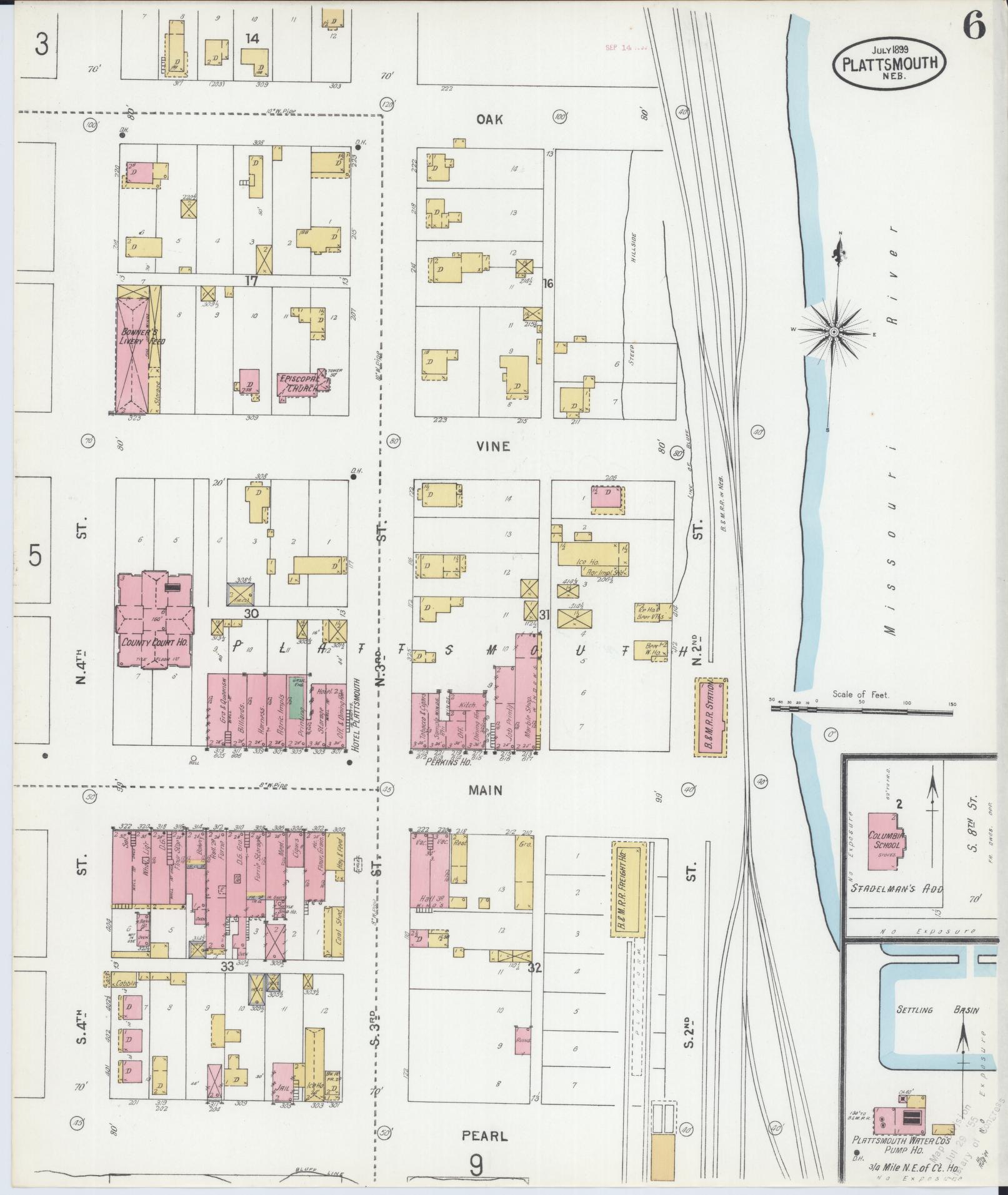 Sanborn Fire Insurance Map from Plattsmouth, Cass County, Nebraska (1899), Sheet #0006 - Historic Sanborn Fire Insurance Map Print, vintage old map wall art, antique decor, genealogy gift, Nebraska Nebraska map