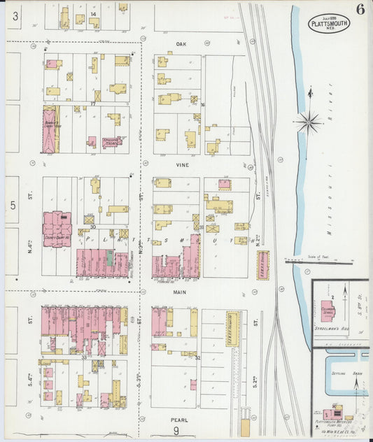 Sanborn Fire Insurance Map from Plattsmouth, Cass County, Nebraska (1899), Sheet #0006 - Historic Sanborn Fire Insurance Map Print, vintage old map wall art, antique decor, genealogy gift, Nebraska Nebraska map