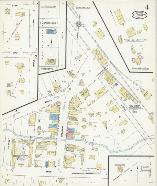Sanborn Fire Insurance Map from Ellsworth, Pierce County, Wisconsin (1912), Sheet #0004 - Historic Sanborn Fire Insurance Map Print, vintage old map wall art, antique decor, genealogy gift, Wisconsin Wisconsin map