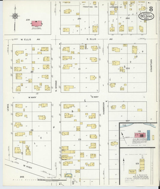 Sanborn Fire Insurance Map from Belding, Ionia County, Michigan (1918), Sheet #0008 - Historic Sanborn Fire Insurance Map Print, vintage old map wall art, antique decor, genealogy gift, Michigan Michigan map