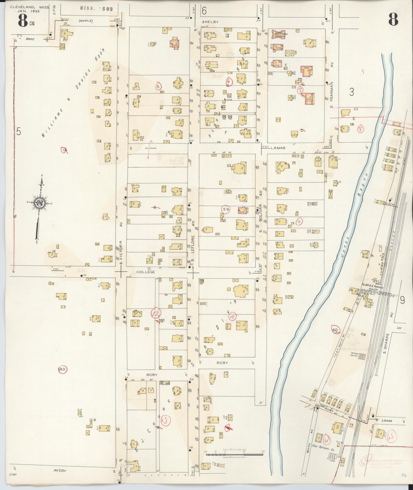 Sanborn Fire Insurance Map from Cleveland, Bolivar County, Mississippi (1941), Sheet #0008 - Complete Map Set gallery image, historic Sanborn map, vintage wall art, Mississippi Mississippi
