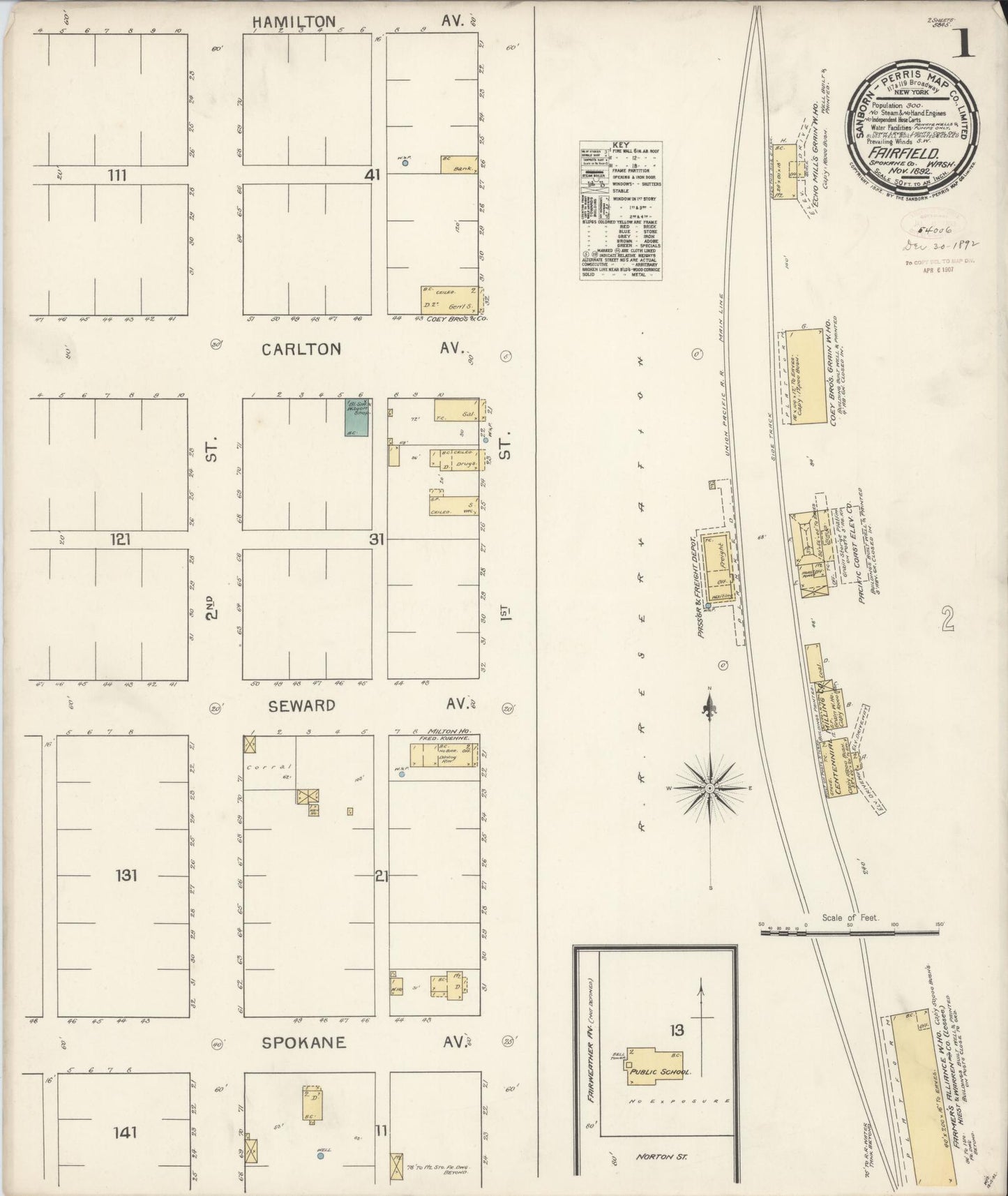 Sanborn Fire Insurance Map from Fairfield, Spokane County, Washington (1892), Sheet #0001 - Complete Map Set gallery image, historic Sanborn map, vintage wall art, Washington Washington