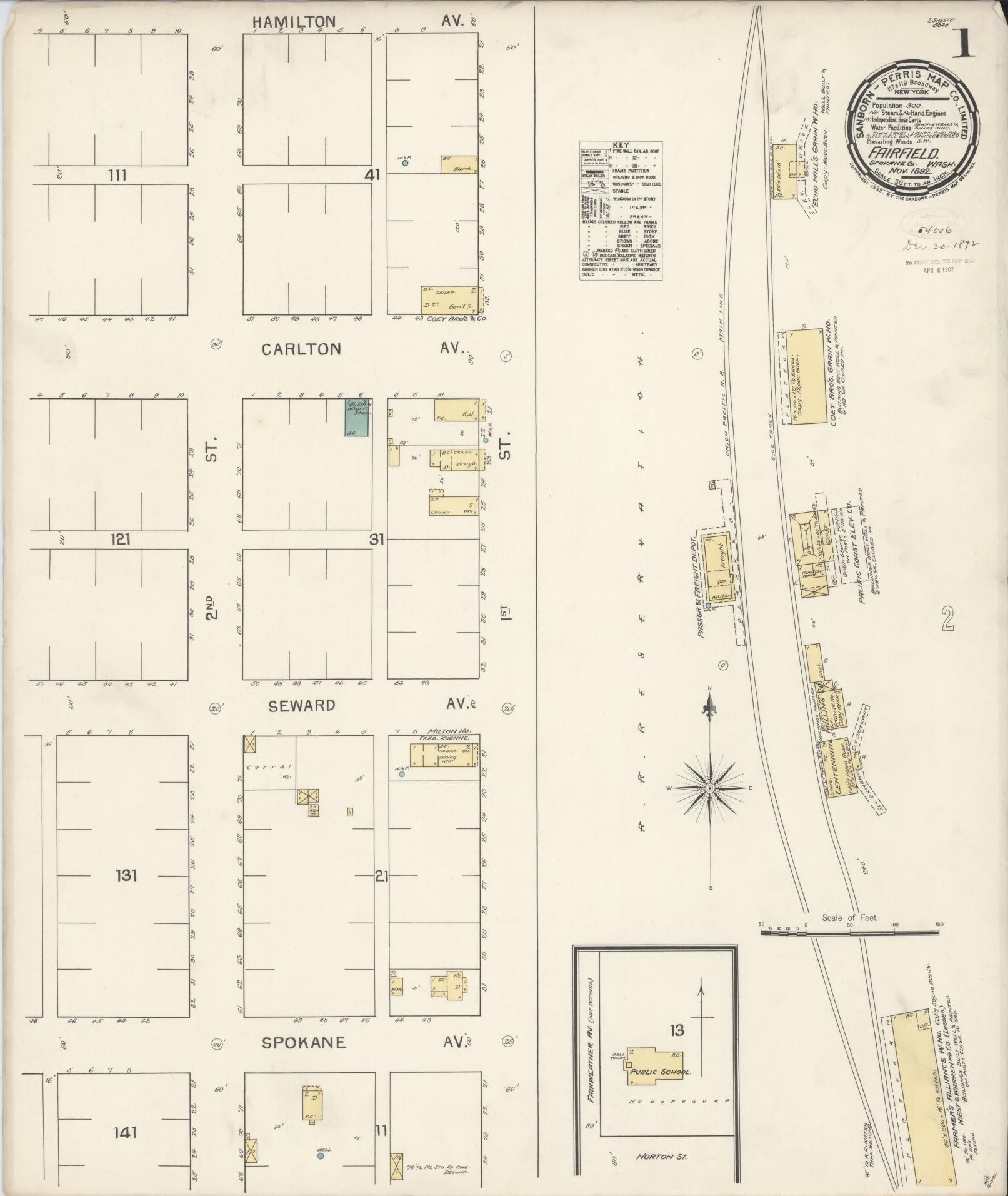 Sanborn Fire Insurance Map from Fairfield, Spokane County, Washington (1892), Sheet #0001 - Complete Map Set gallery image, historic Sanborn map, vintage wall art, Washington Washington