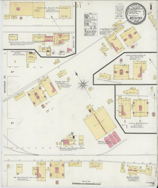 Sanborn Fire Insurance Map from Matthews, Grant County, Indiana (1900), Sheet #0001 - Historic Sanborn Fire Insurance Map Print, vintage old map wall art, antique decor, genealogy gift, Indiana Indiana map