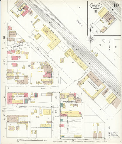 Sanborn Fire Insurance Map from Tucson, Pima County, Arizona (1901), Sheet #0010 - Complete Map Set gallery image, historic Sanborn map, vintage wall art, Arizona Arizona