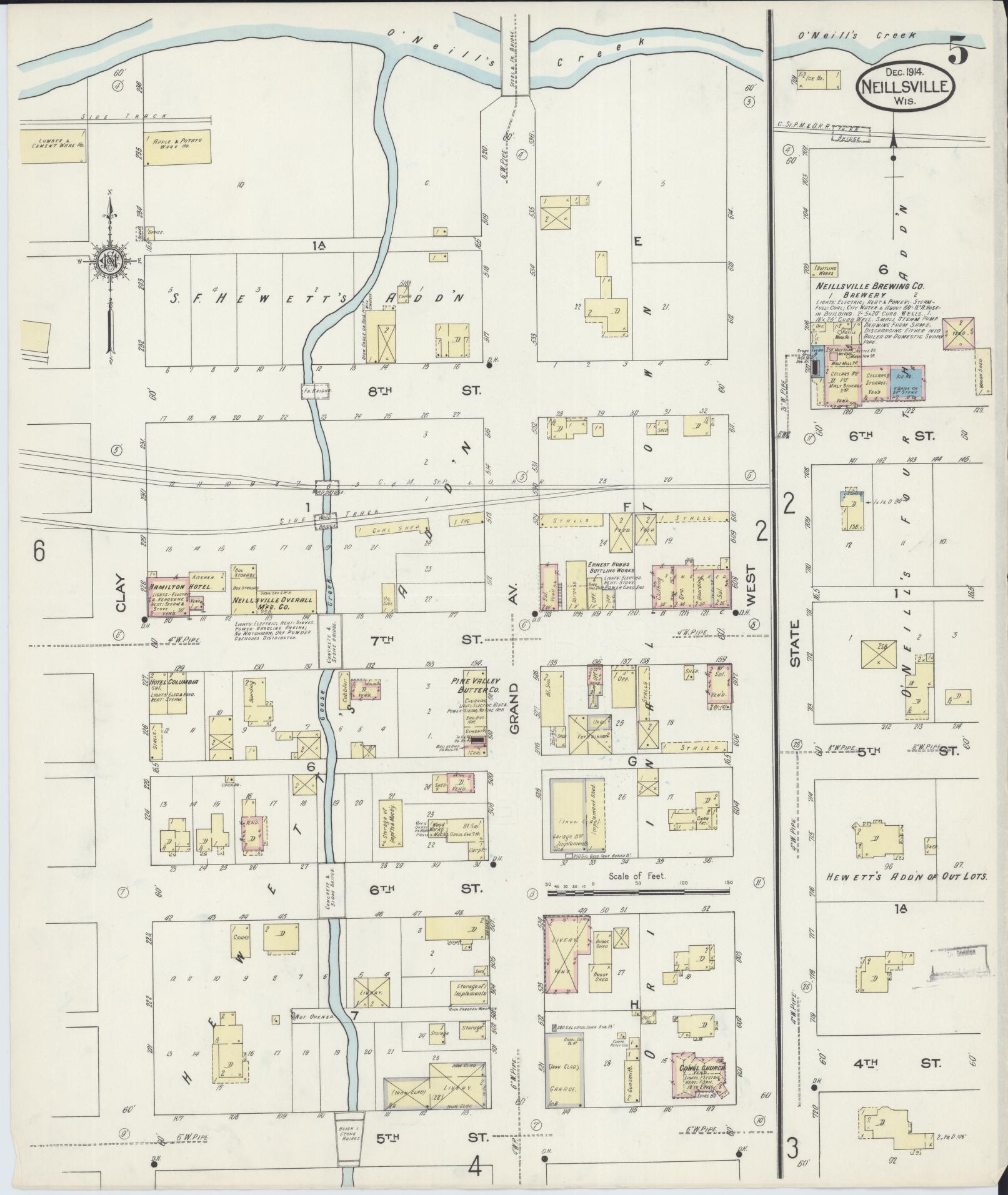 Sanborn Fire Insurance Map from Neillsville, Clark County, Wisconsin (1914), Sheet #0005 - Historic Sanborn Fire Insurance Map Print, vintage old map wall art, antique decor, genealogy gift, Wisconsin Wisconsin map