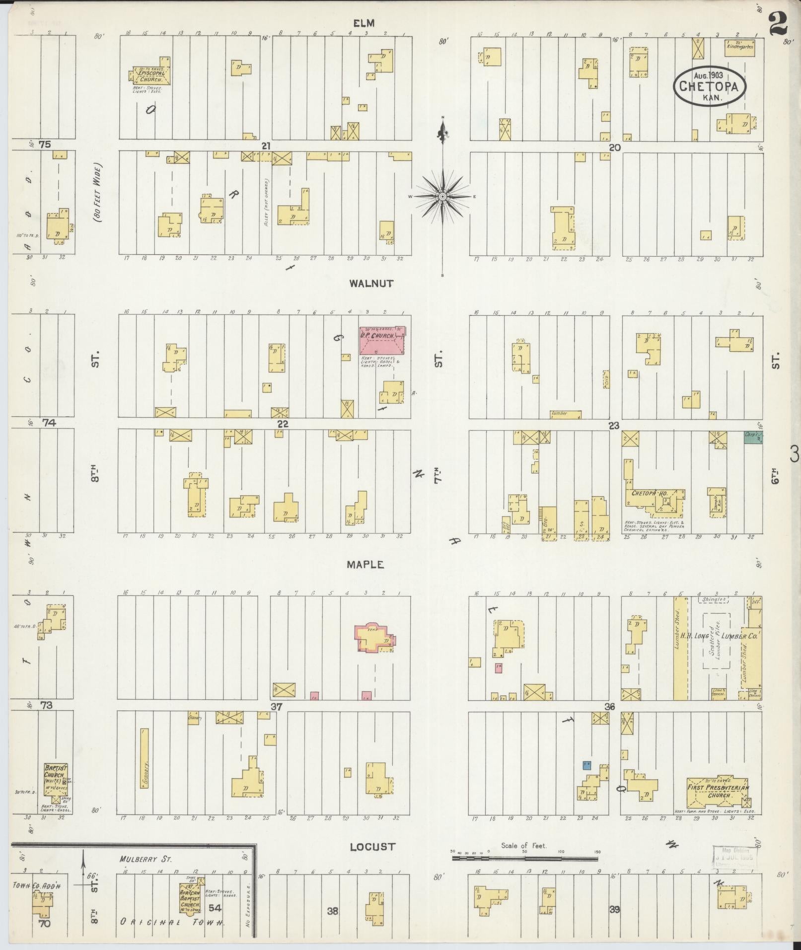 Sanborn Fire Insurance Map from Chetopa, Labette County, Kansas (1903), Sheet #0002 - Complete Map Set gallery image, historic Sanborn map, vintage wall art, Kansas Kansas