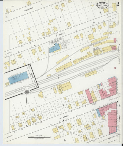 Sanborn Fire Insurance Map from Chelsea, Washtenaw County, Michigan (1918), Sheet #0002 - Historic Sanborn Fire Insurance Map Print, vintage old map wall art, antique decor, genealogy gift, Michigan Michigan map
