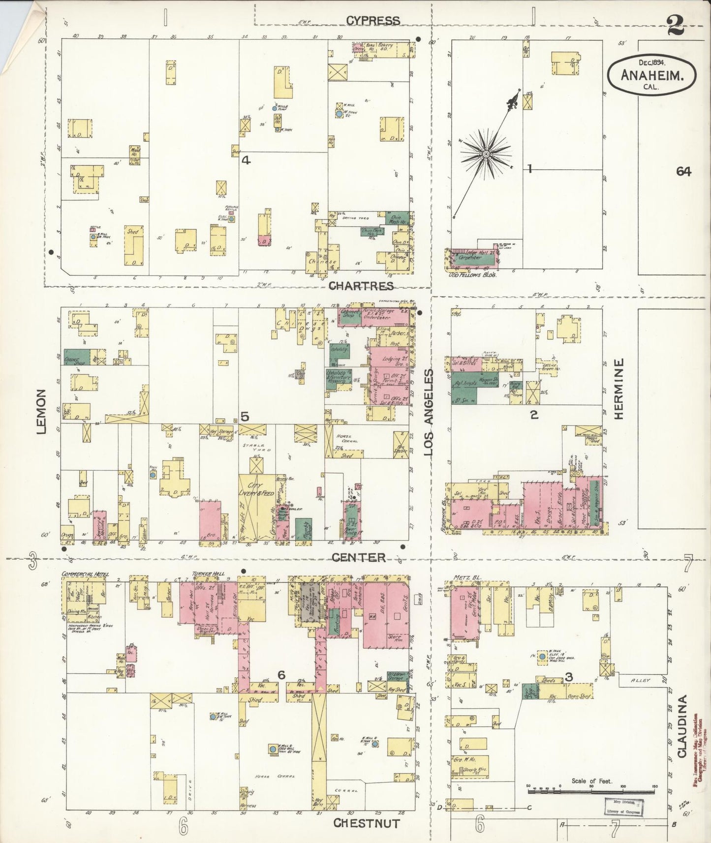 Sanborn Fire Insurance Map from Anaheim, Orange County, California (1894), Sheet #0002 - Historic Sanborn Fire Insurance Map Print, vintage old map wall art, antique decor, genealogy gift, California California map