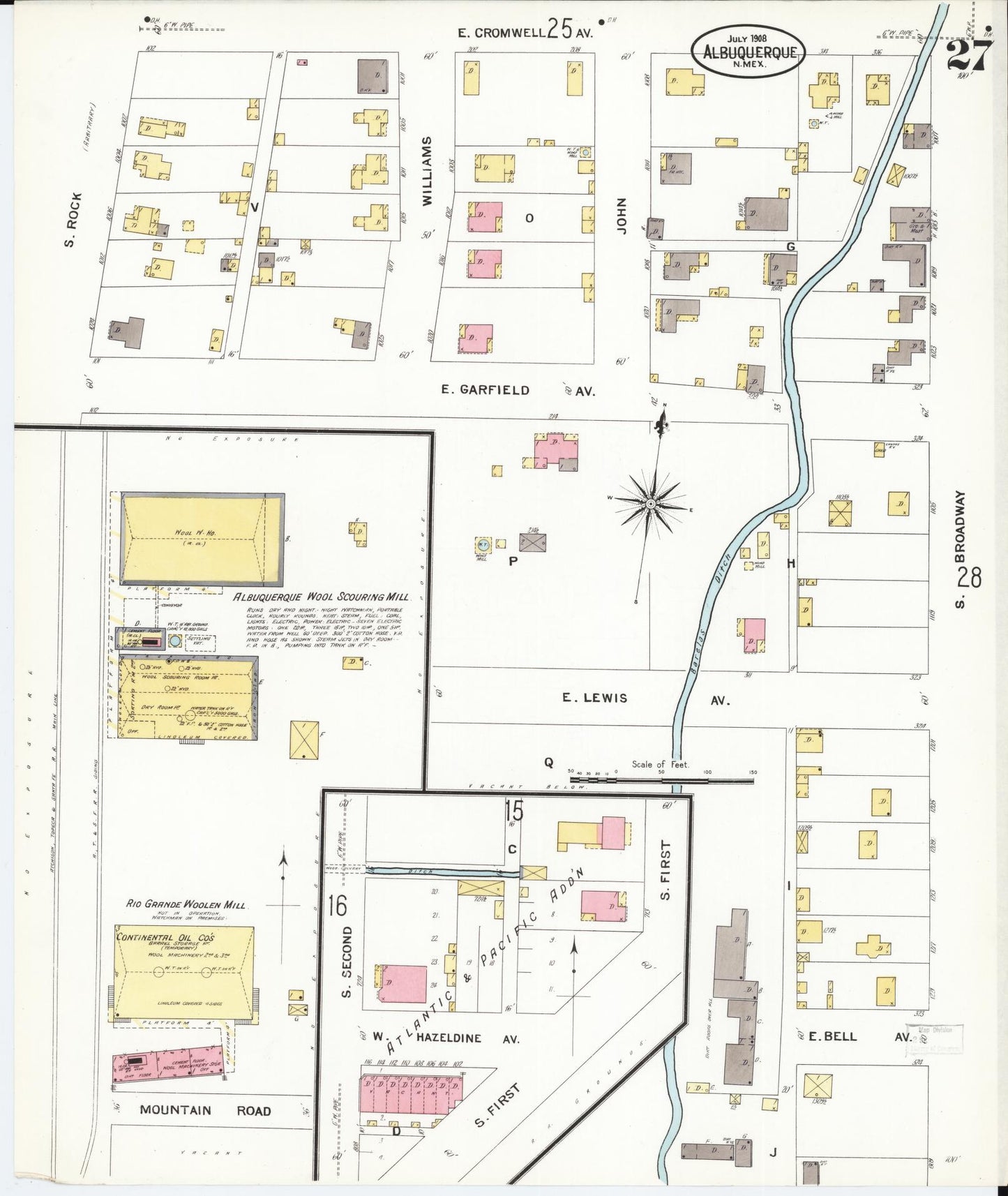 Sanborn Fire Insurance Map from Albuquerque, Bernalillo County, New Mexico (1908), Sheet #0027 - Complete Map Set gallery image, historic Sanborn map, vintage wall art, New Mexico New Mexico