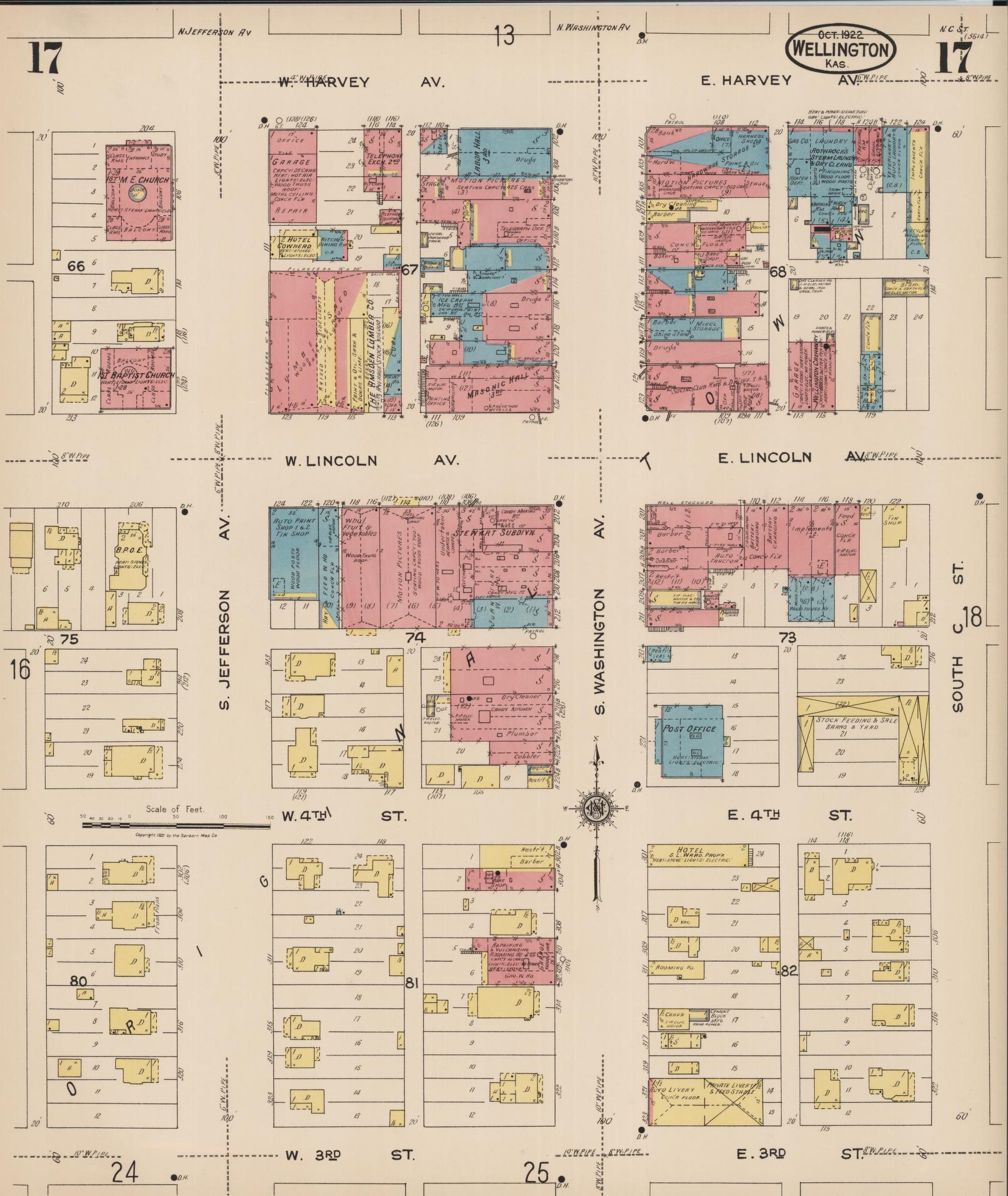 Sanborn Fire Insurance Map from Wellington, Sumner County, Kansas (1922), Sheet #0017 - Complete Map Set gallery image, historic Sanborn map, vintage wall art, Kansas Kansas