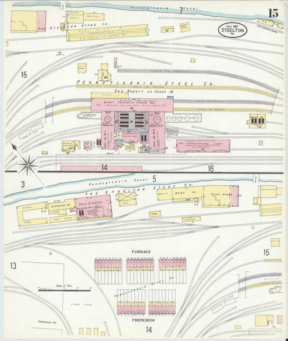 Sanborn Fire Insurance Map from Steelton, Dauphin County, Pennsylvania (1909), Sheet #0015 - Complete Map Set gallery image, historic Sanborn map, vintage wall art, Pennsylvania Pennsylvania
