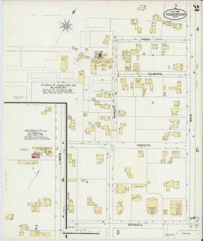 Sanborn Fire Insurance Map from Foxboro, Norfolk County, Massachusetts (1898), Sheet #0002 - Historic Sanborn Fire Insurance Map Print, vintage old map wall art, antique decor, genealogy gift, Massachusetts Massachusetts map