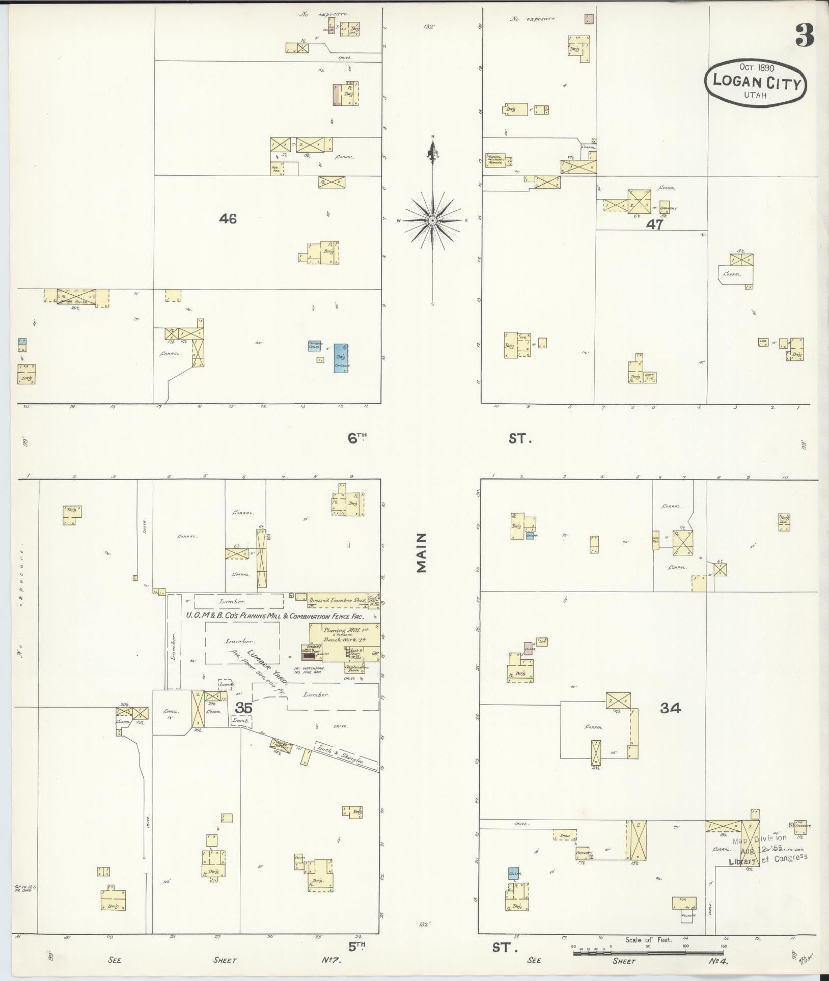 Sanborn Fire Insurance Map from Logan, Cache County, Utah (1890), Sheet #0003 - Complete Map Set gallery image, historic Sanborn map, vintage wall art, Utah Utah