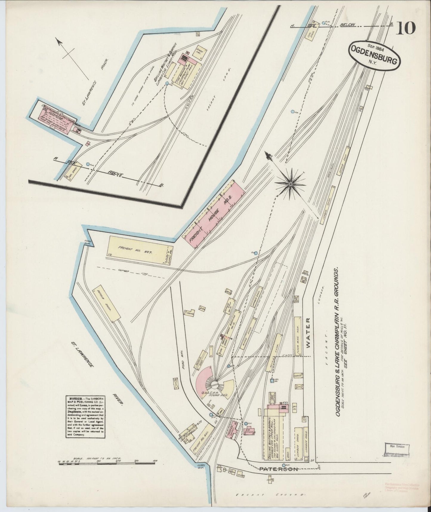 Sanborn Fire Insurance Map from Ogdensburg, St. Lawrence County, New York (1884), Sheet #0010 - Complete Map Set gallery image, historic Sanborn map, vintage wall art, New York New York