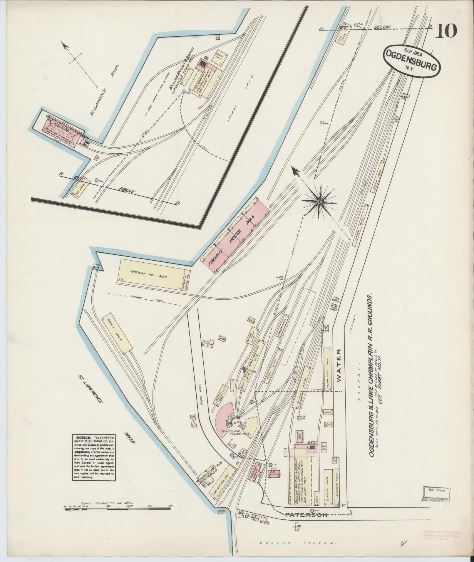 Sanborn Fire Insurance Map from Ogdensburg, St. Lawrence County, New York (1884), Sheet #0010 - Complete Map Set gallery image, historic Sanborn map, vintage wall art, New York New York