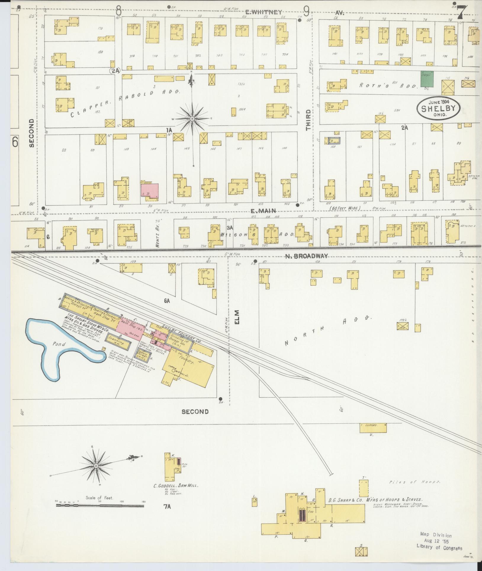 Sanborn Fire Insurance Map from Shelby, Richland County, Ohio (1904), Sheet #0007 - Complete Map Set gallery image, historic Sanborn map, vintage wall art, Ohio Ohio