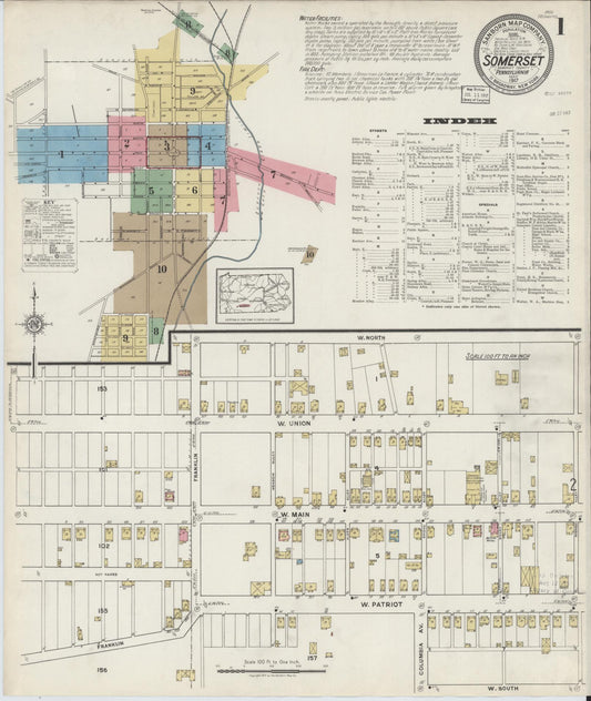 Sanborn Fire Insurance Map from Somerset, Somerset County, Pennsylvania (1917), Sheet #0001 - Historic Sanborn Fire Insurance Map Print, vintage old map wall art, antique decor, genealogy gift, Pennsylvania Pennsylvania map