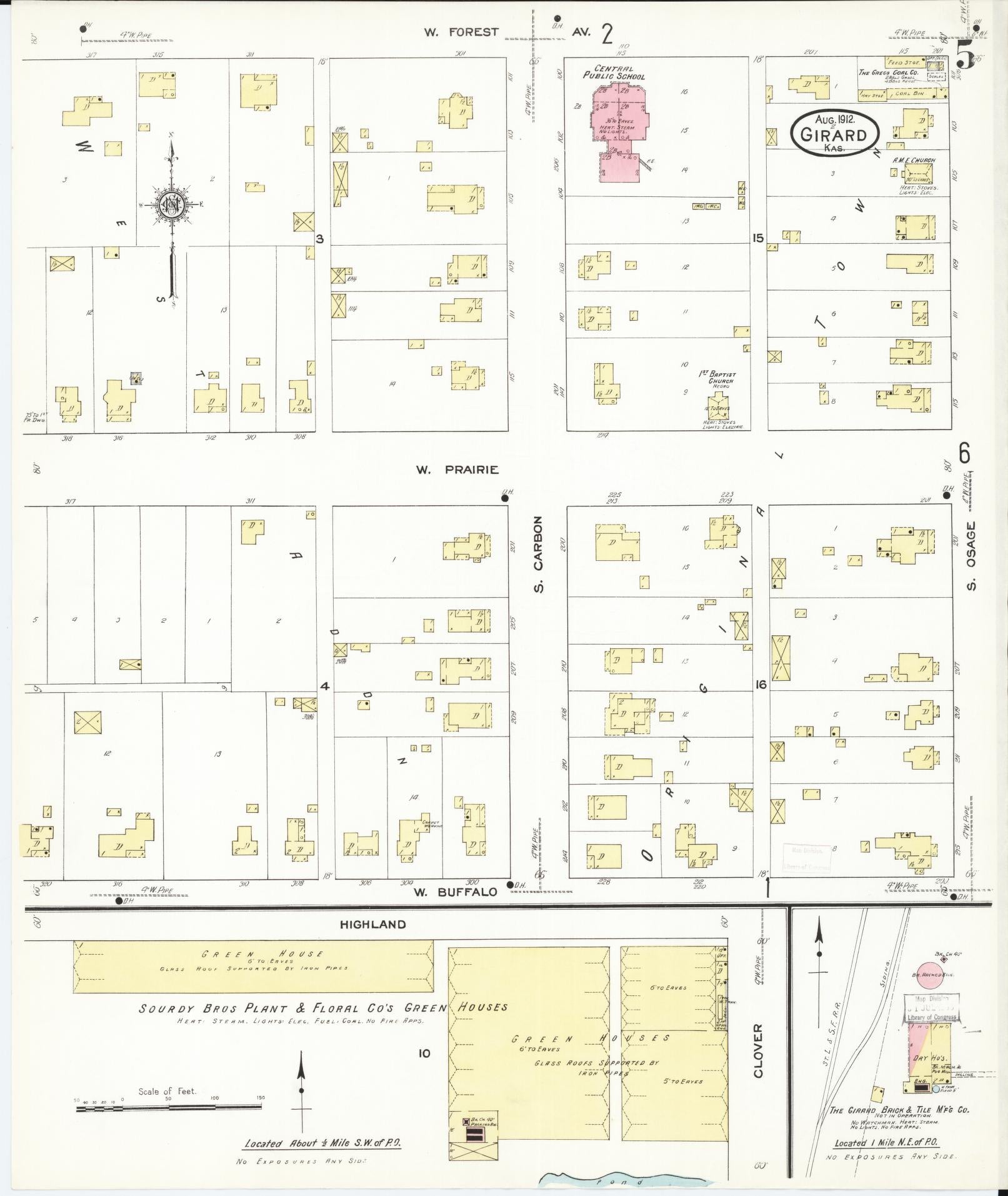 Sanborn Fire Insurance Map from Girard, Crawford County, Kansas (1912), Sheet #0005 - Complete Map Set gallery image, historic Sanborn map, vintage wall art, Kansas Kansas