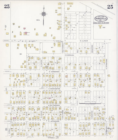 Sanborn Fire Insurance Map from Kirksville, Adair County, Missouri (1925), Sheet #0025 - Complete Map Set gallery image, historic Sanborn map, vintage wall art, Missouri Missouri