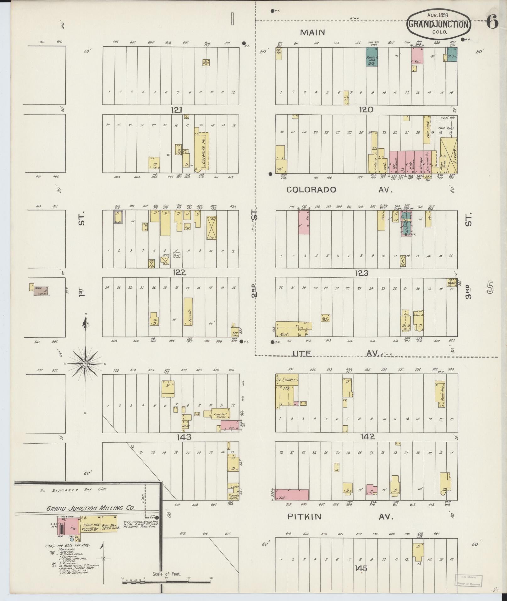 Sanborn Fire Insurance Map from Grand Junction, Mesa County, Colorado (1893), Sheet #0006 - Complete Map Set gallery image, historic Sanborn map, vintage wall art, Colorado Colorado